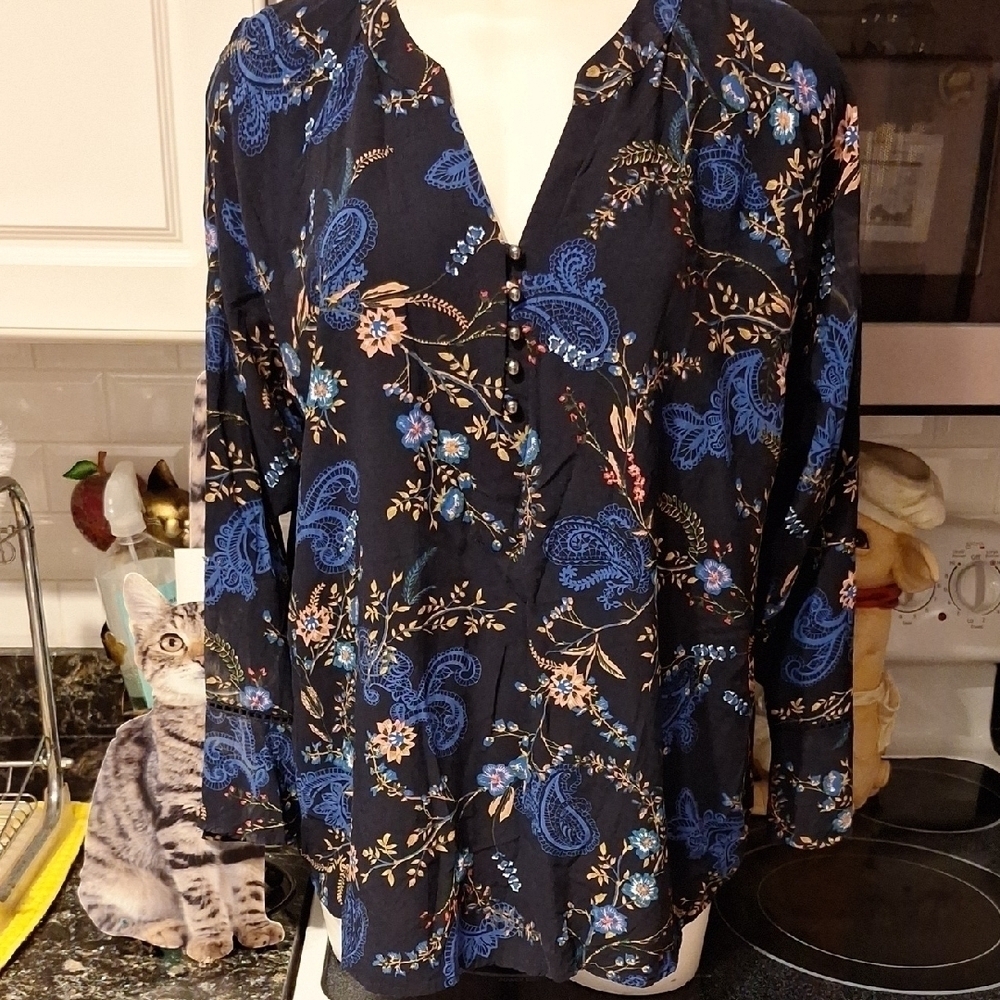 G womens Gloria Vanderbilt Floral Long Sleeve Pullover Top 1X